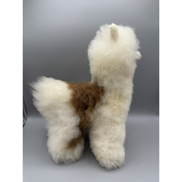 So SOFT Plush Alpaca Llama Animal Toy White & Brown Fluffy Real Alpaca Fur - Picture 2 of 7